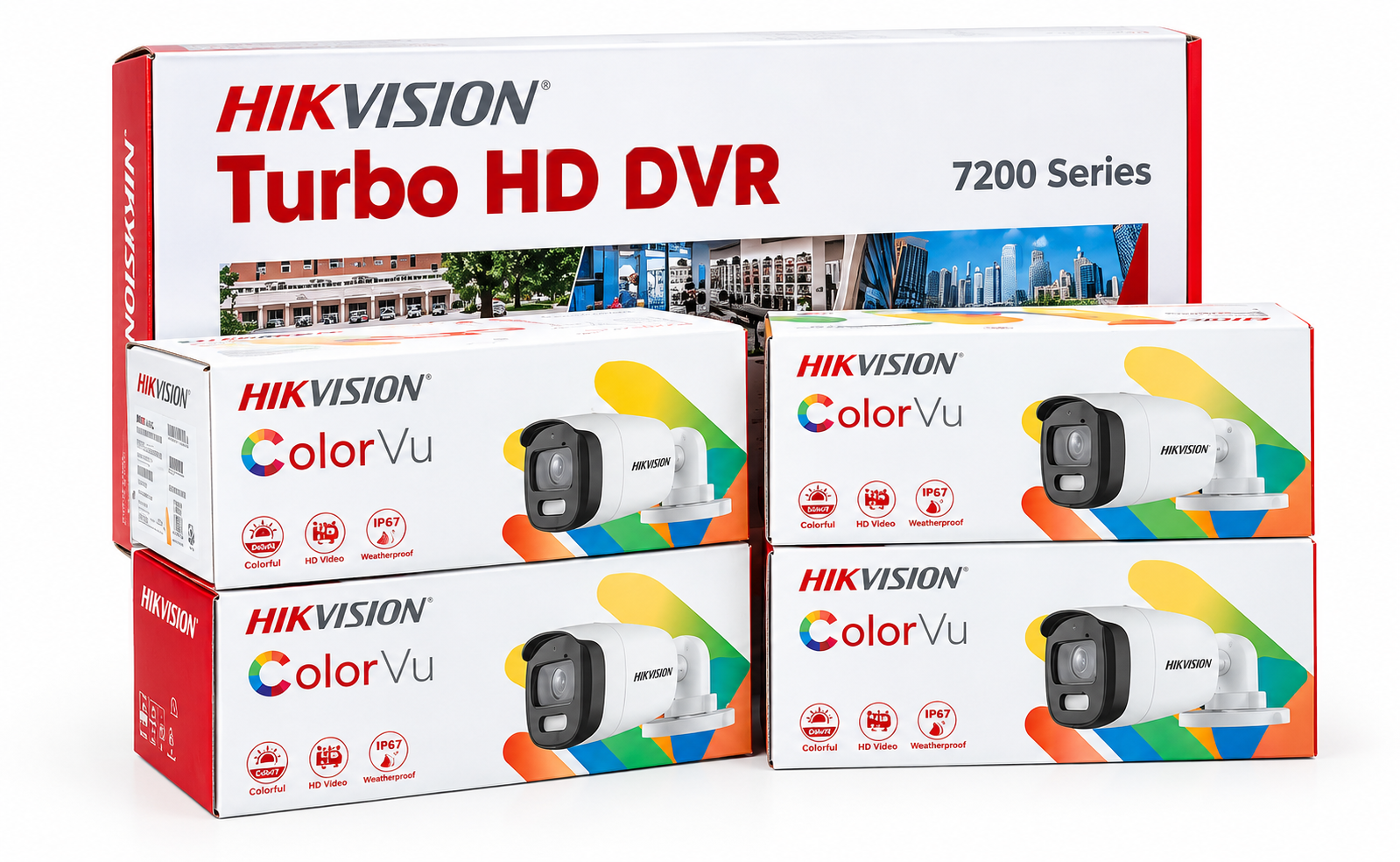 kic de Videovigilancia Hikvision Turbo HD 7200 Series con 4 Cámaras ColorVu 5MP